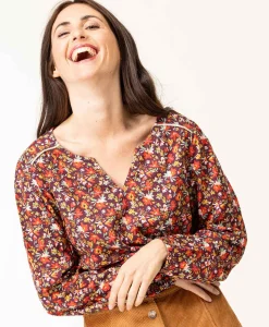 BLOUSE ML IMPRIME ROSE CAROX