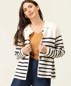 CARDIGAN TRICOT FOND GREGE RAYE INDIGO GIXODE