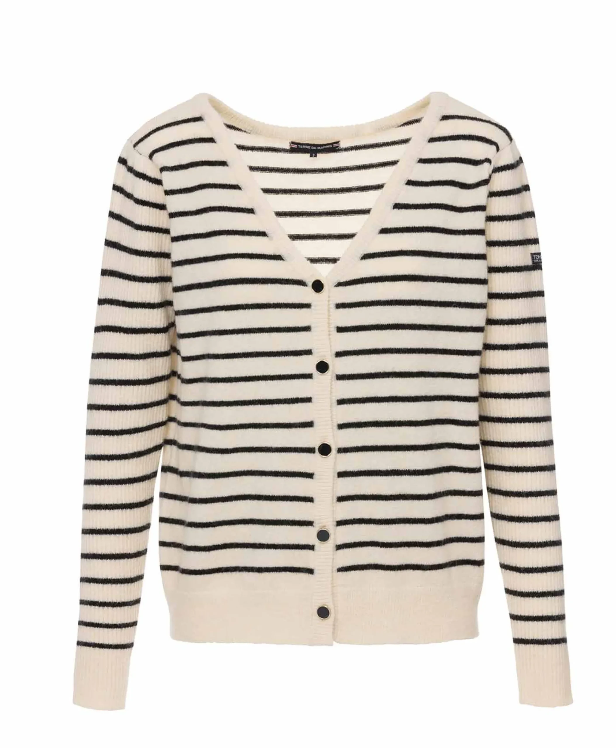 CARDIGAN TRICOT FOND NATUREL RAYE MARINE LIRON