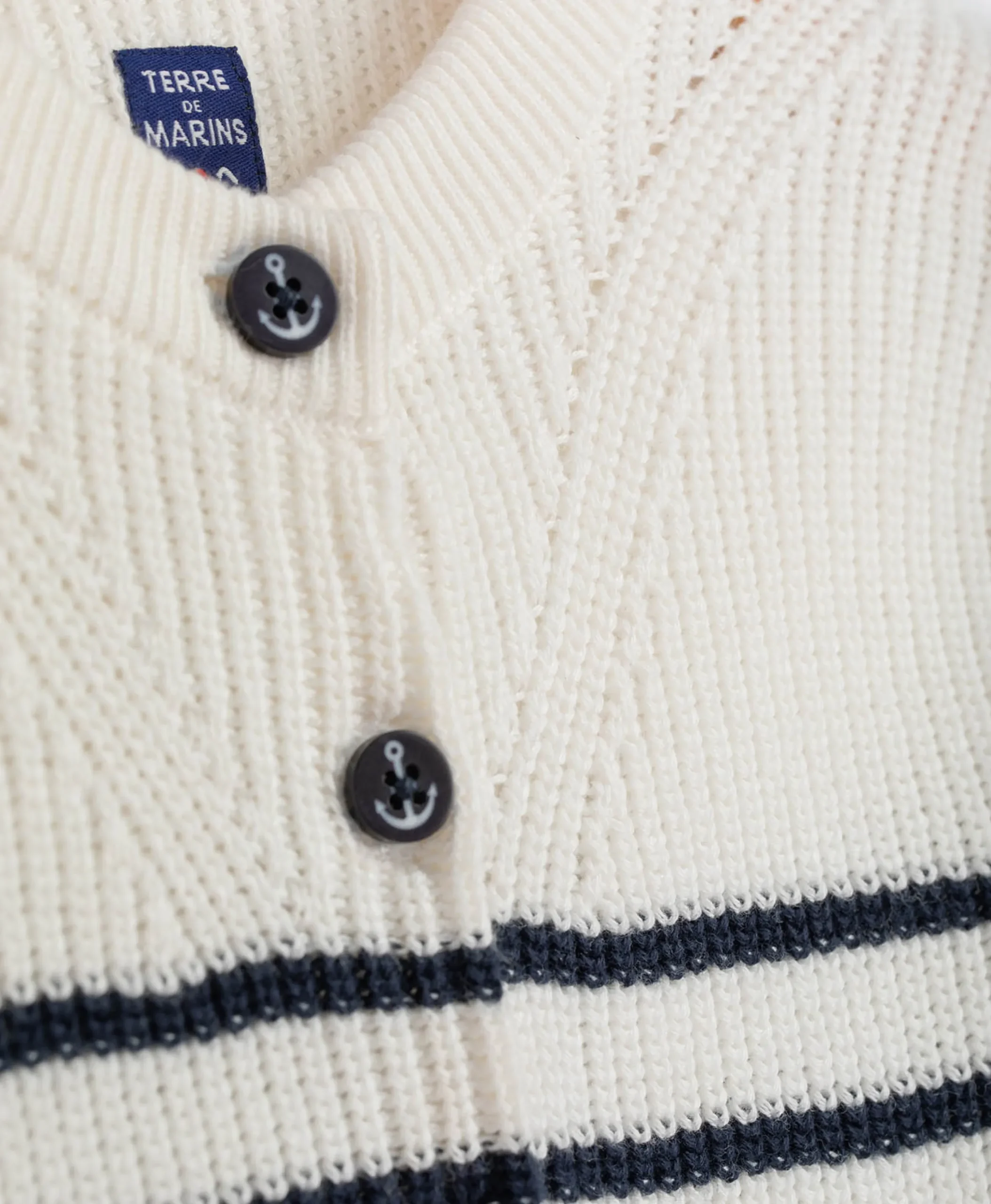 CARDIGAN TRICOT FOND NATUREL RAYE INDIGO ISEO