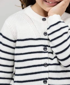 CARDIGAN TRICOT FOND NATUREL RAYE INDIGO ISEO