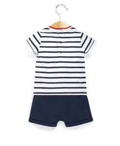 ENS SHORT + HAUT FOND BLANC RAYE INDIGO SHAPI