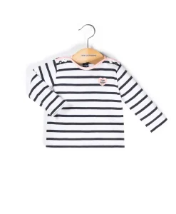 MARINIERE ML FOND BLANC RAYE INDIGO PESTELA