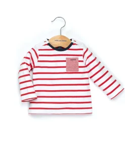 MARINIERE ML FOND BLANC RAYE ROUGE PELY