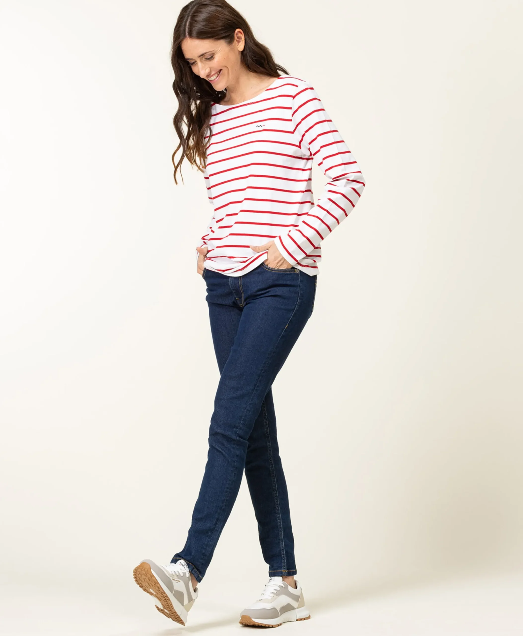 MARINIERE ML FOND BLANC RAYE ROUGE PACAGE