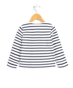 MARINIERE ML FOND BLANC RAYE INDIGO ECOFIL