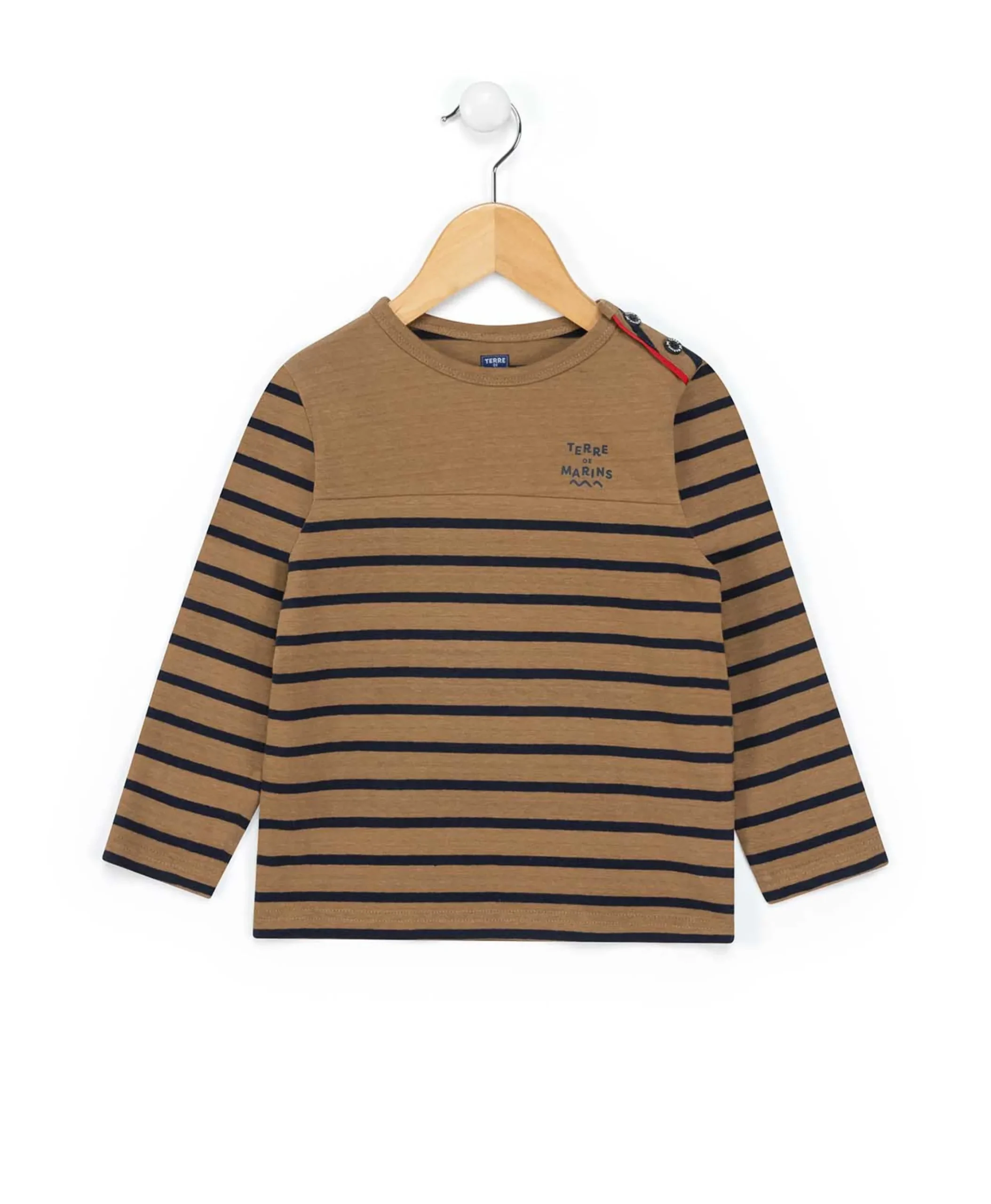 MARINIERE ML FOND CAMEL RAYE INDIGO CABATAGE