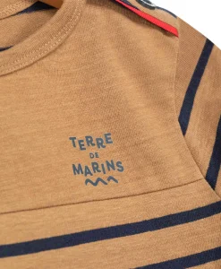 MARINIERE ML FOND CAMEL RAYE INDIGO CABATAGE