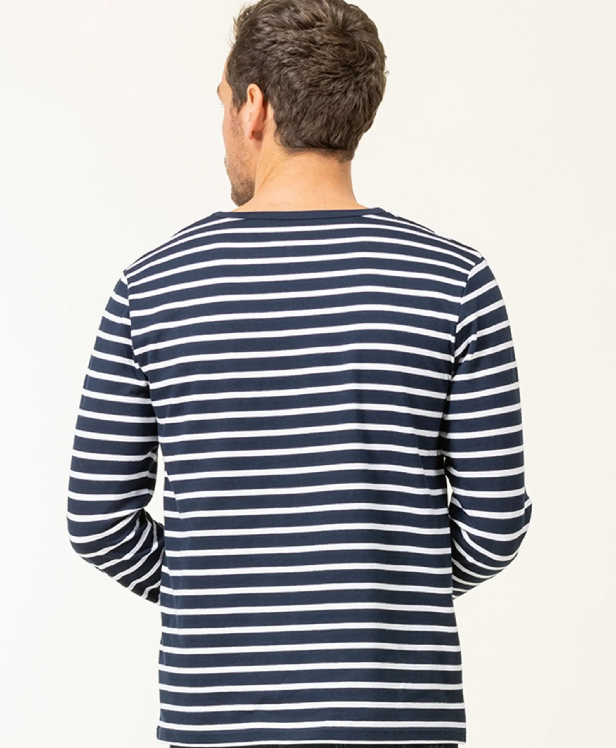 MARINIERE ML FOND INDIGO RAYE BLANC ECOHOL