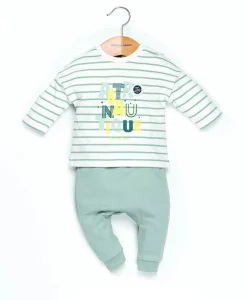 PANTALON + HAUT FOND NATUREL RAYE VERT D EAU LENZ