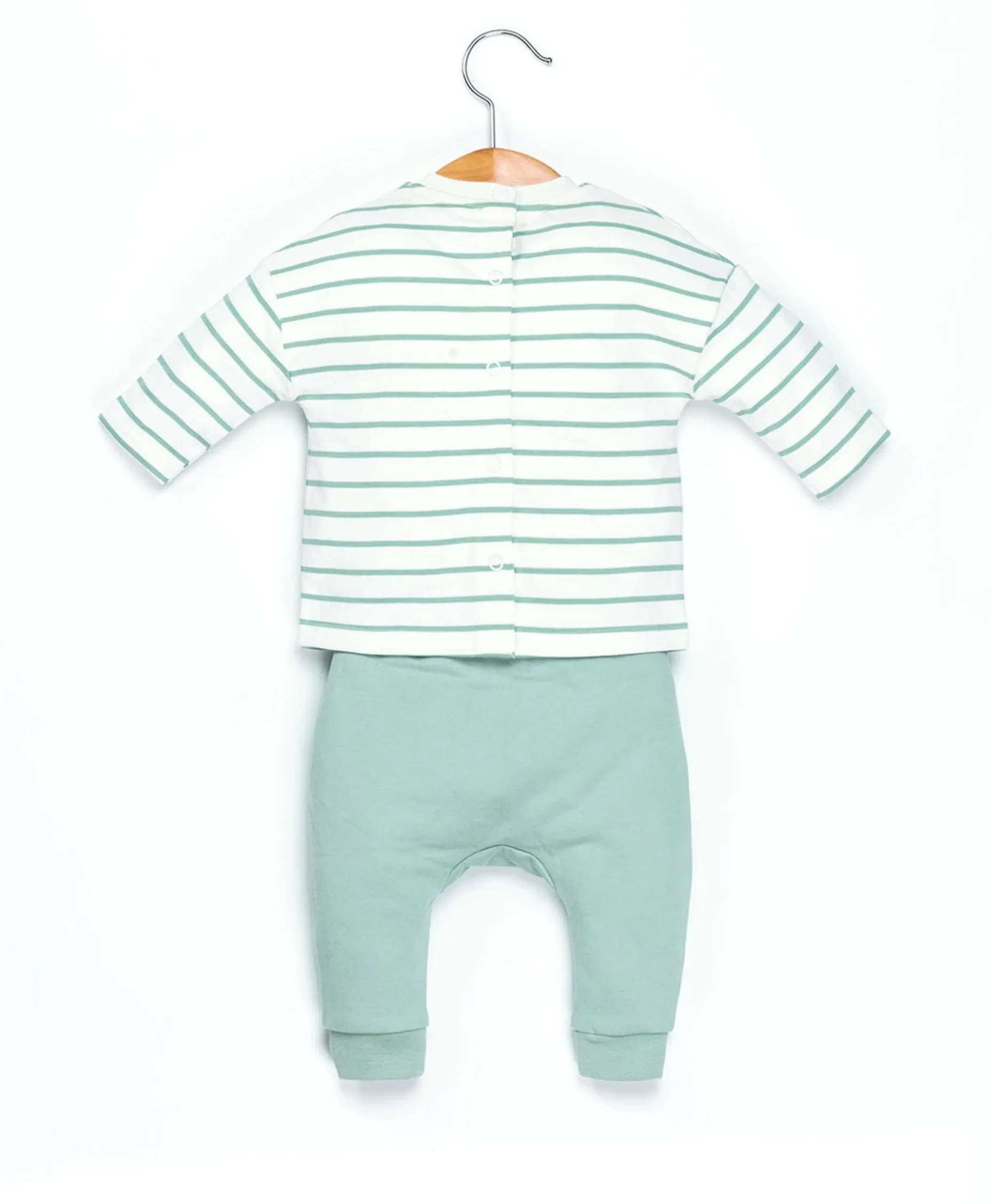 PANTALON + HAUT FOND NATUREL RAYE VERT D EAU LENZ