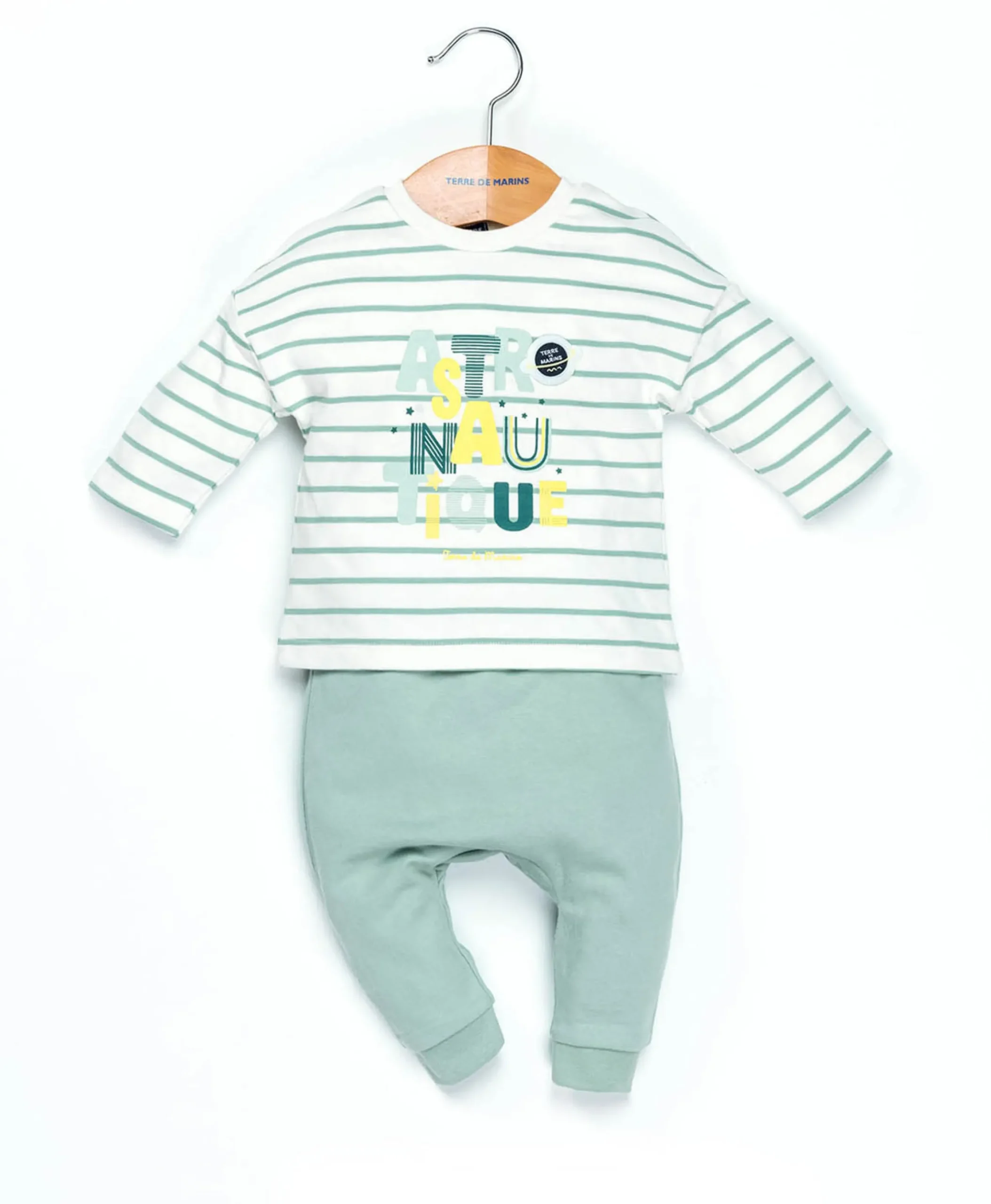 PANTALON + HAUT FOND NATUREL RAYE VERT D EAU LENZ