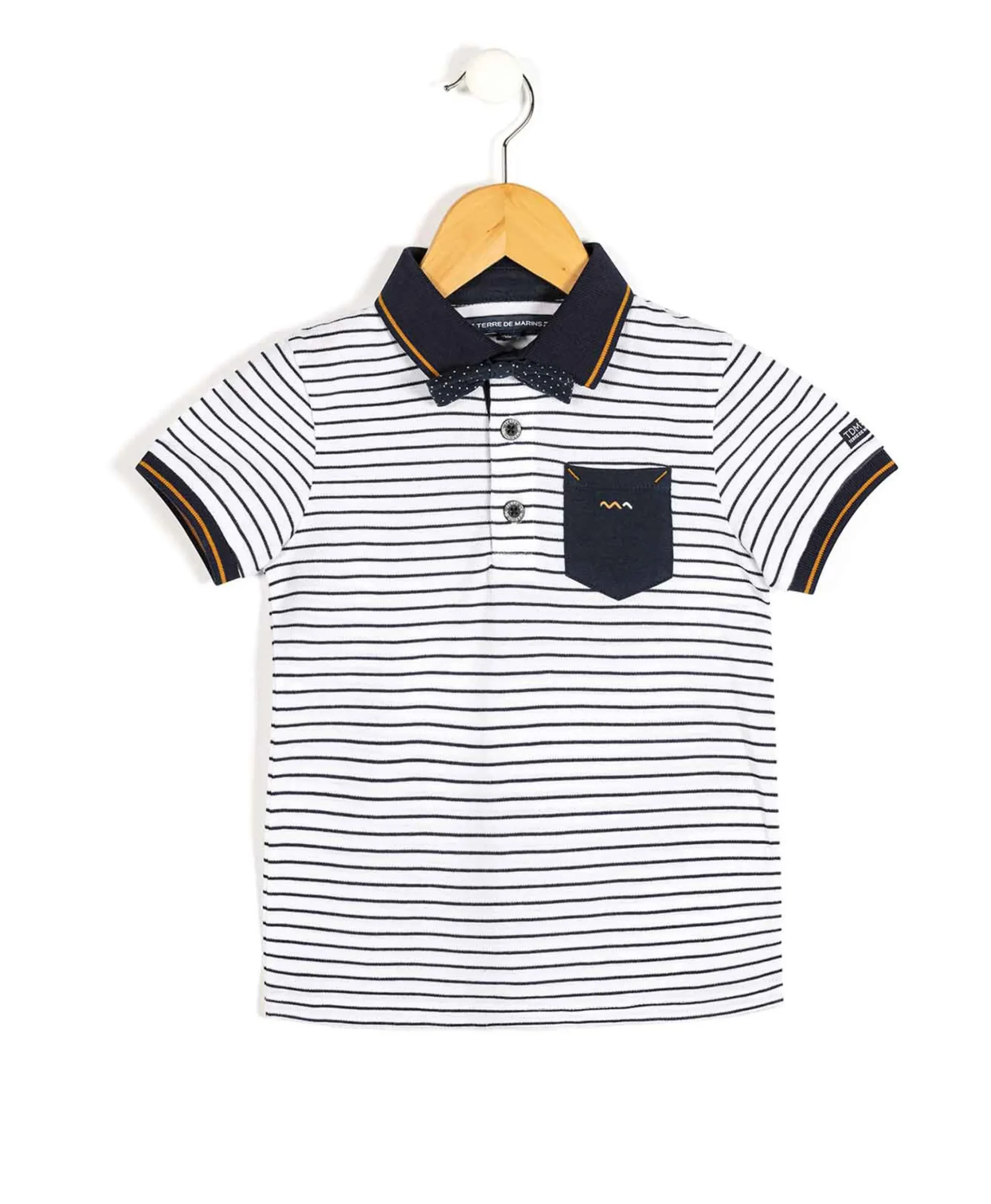 POLO MC FOND BLANC RAYE BLEU CARNO