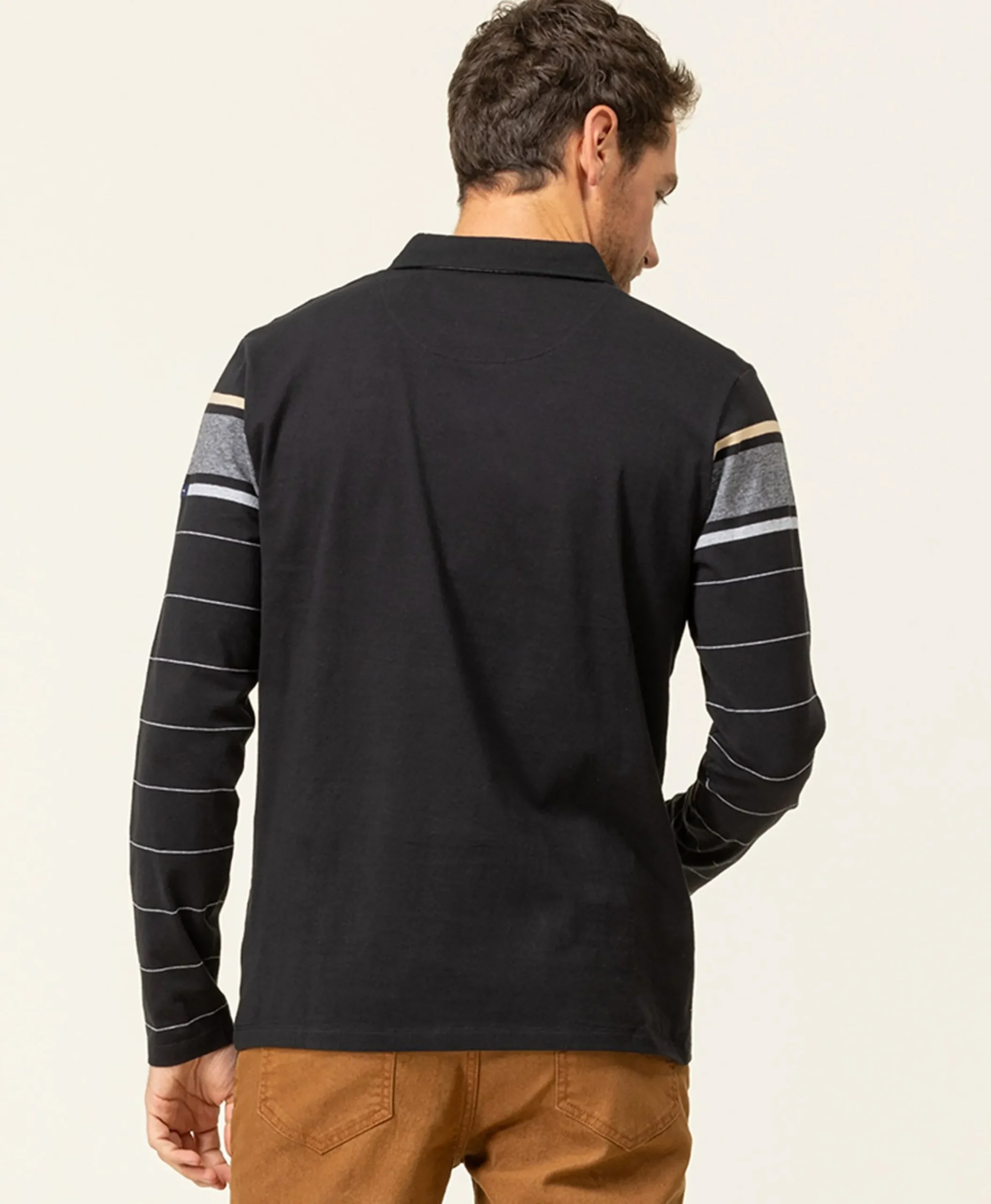 POLO ML FOND NOIR RAYE SABLE OPLARI