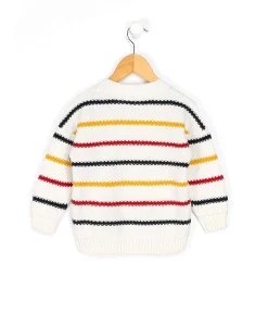 PULL FOND BLANC RAYE MULTICOLORE IXONA