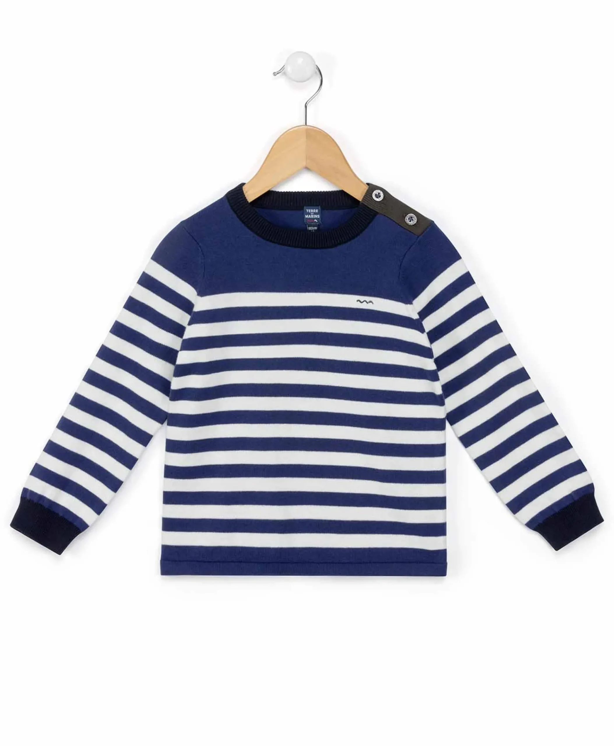PULL FOND BLEU RAYE BLANC BIENY