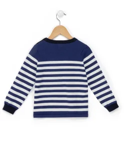 PULL FOND BLEU RAYE BLANC BIENY