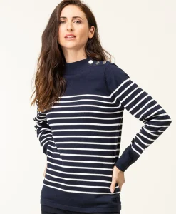 PULL FOND INDIGO RAYE BLANC PRICHA