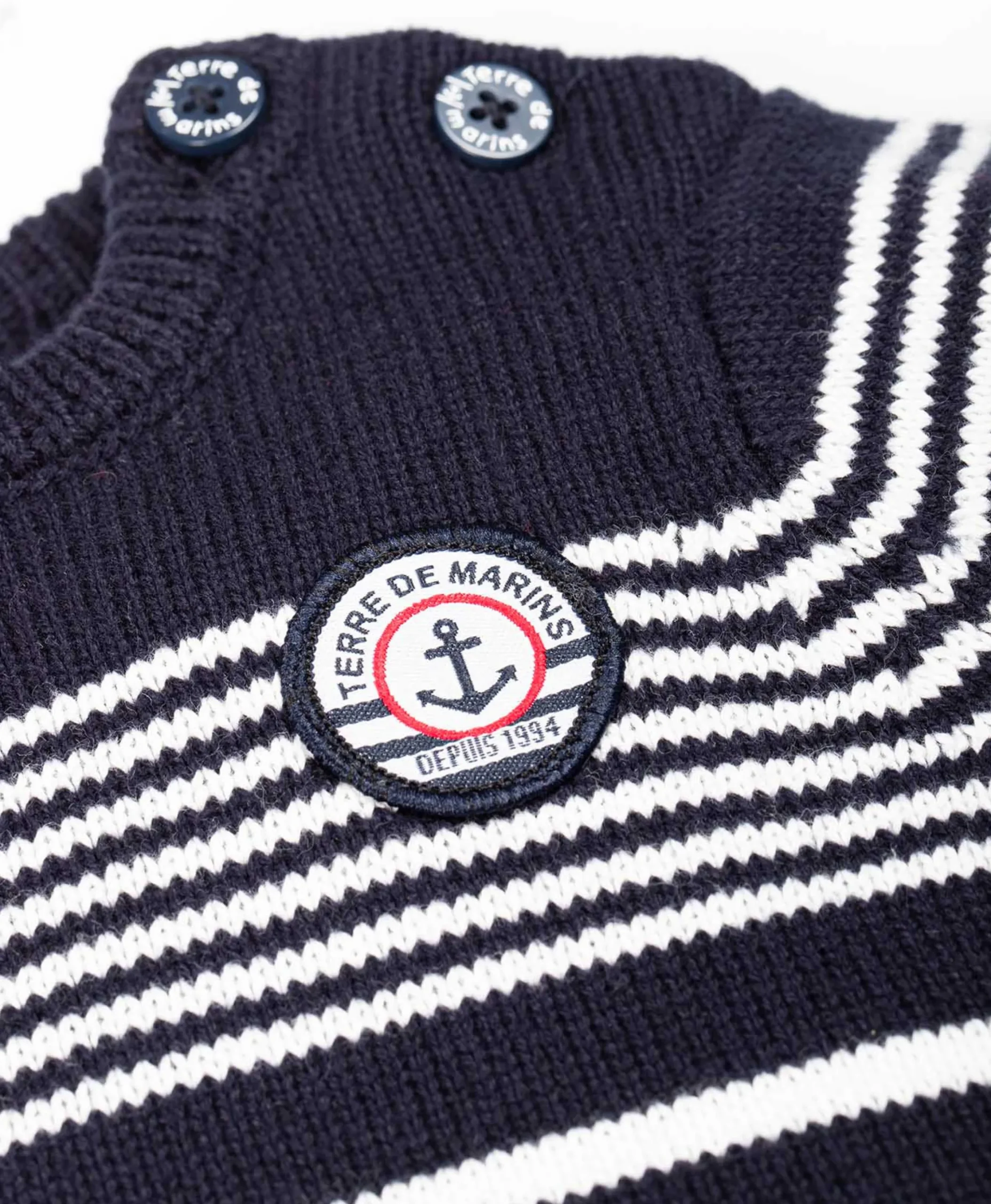 PULL FOND MARINE RAYE BLANC OPT OMBINO
