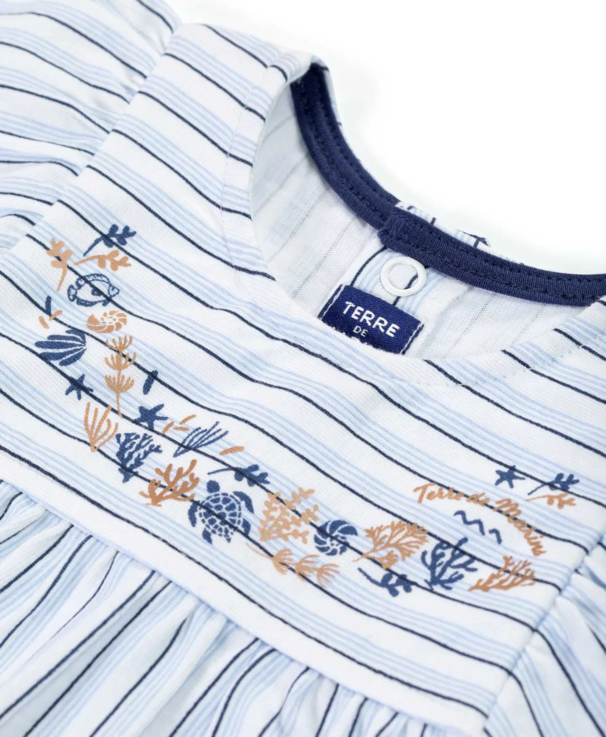 ROBE + BAS RAYE BLANC / BLEU CALYPSE