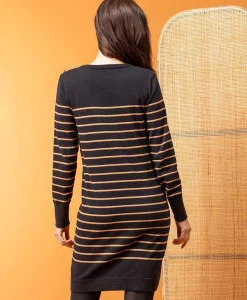 ROBE ML FOND NOIR RAYE CAMEL ROCHE