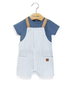 SALOPETTE COURTE + HAUT RAYE BLANC / BLEU CHERSON