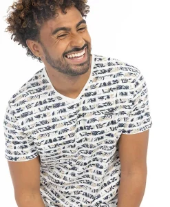TEE SHIRT MC FOND BLANC RAYE BLEU FARDOL