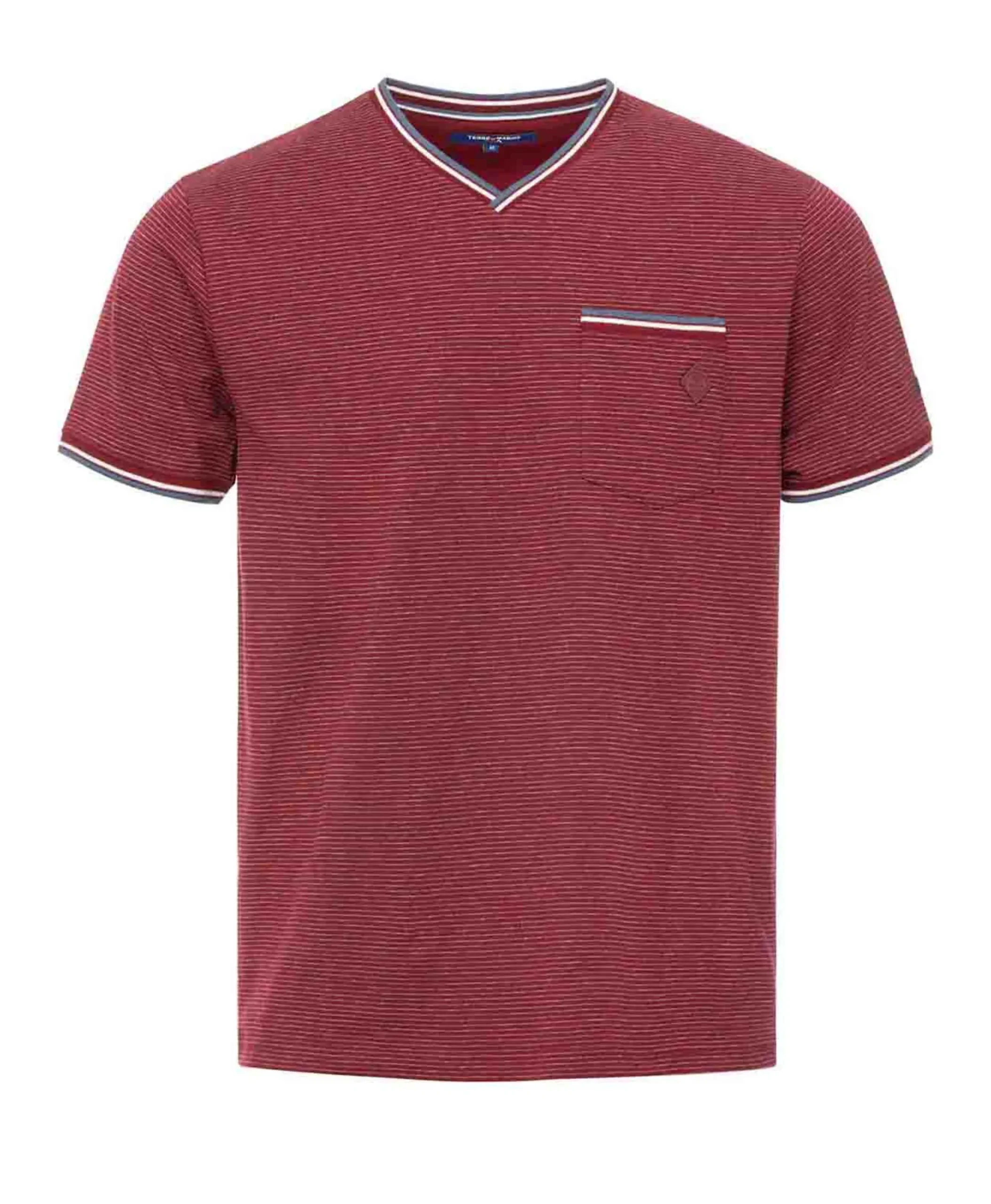 TEE SHIRT MC FOND GRENAT RAYE GRIS CHINE ASBRON
