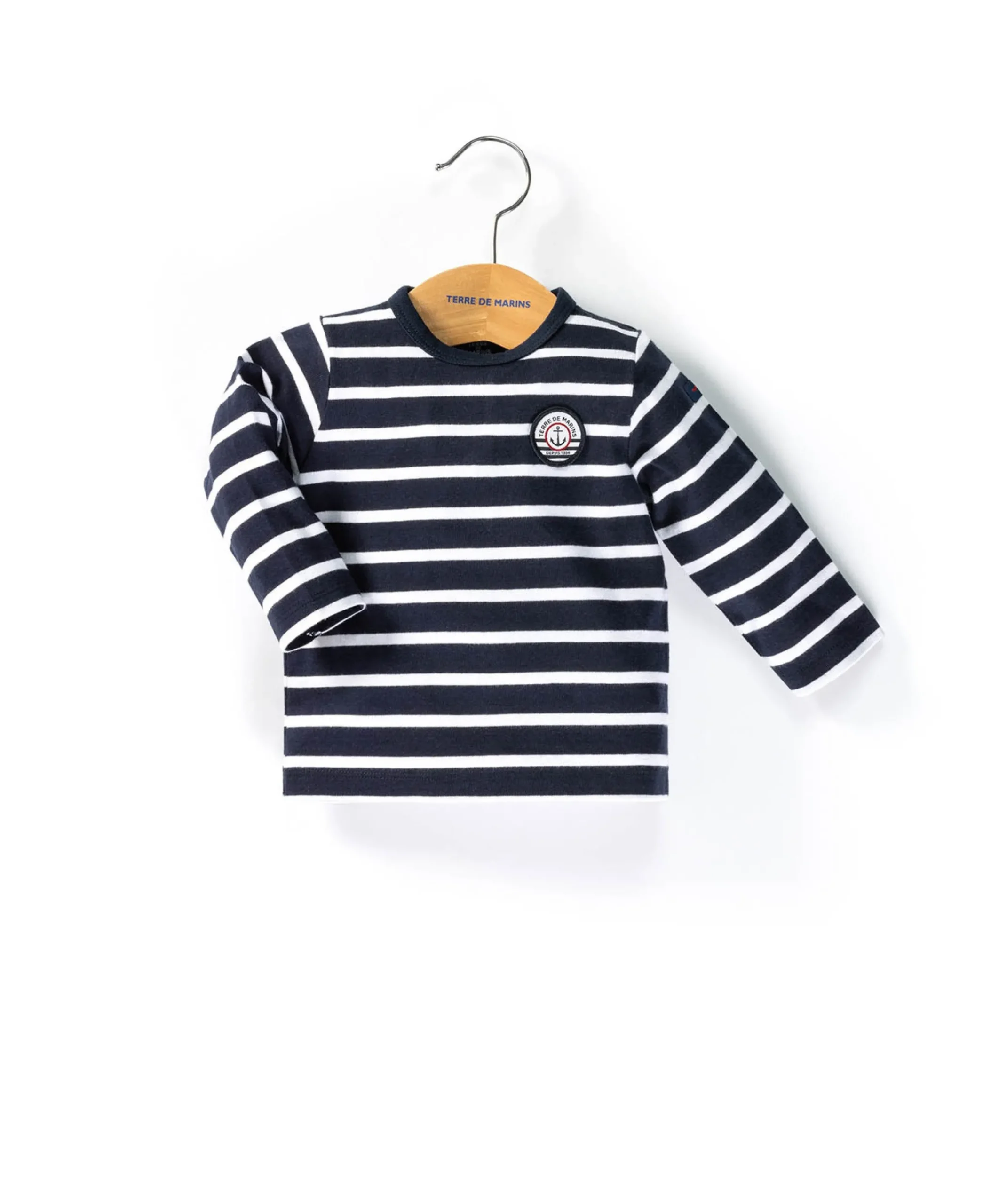 TEE SHIRT ML FOND MARINE RAYE BLANC OPT LONAS