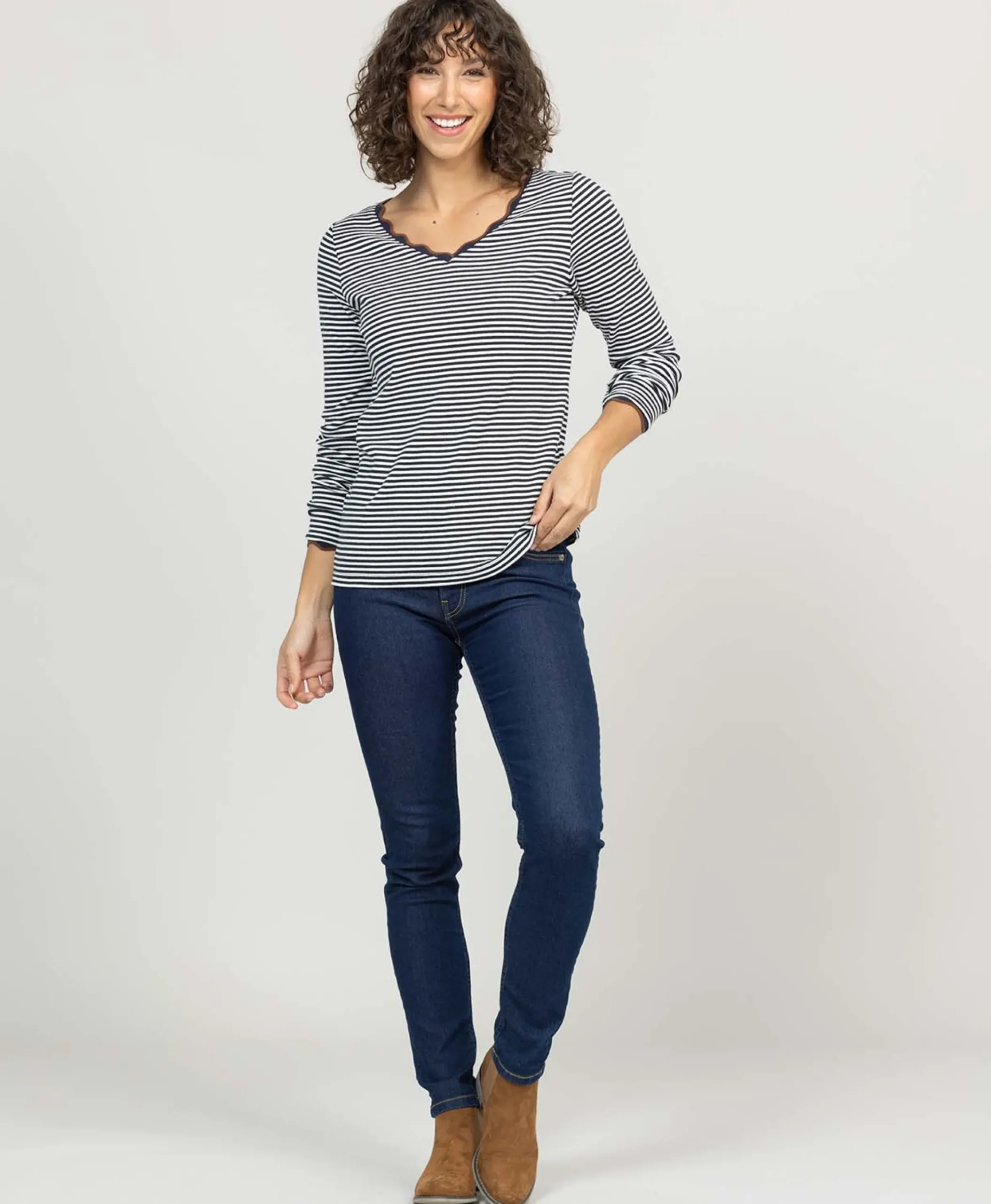 TEE SHIRT ML FOND NATUREL RAYE INDIGO RAIES